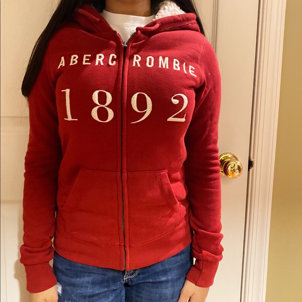 Abercrombie Red sherpa lined zip up jacket